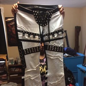 White/black heavy metal pants